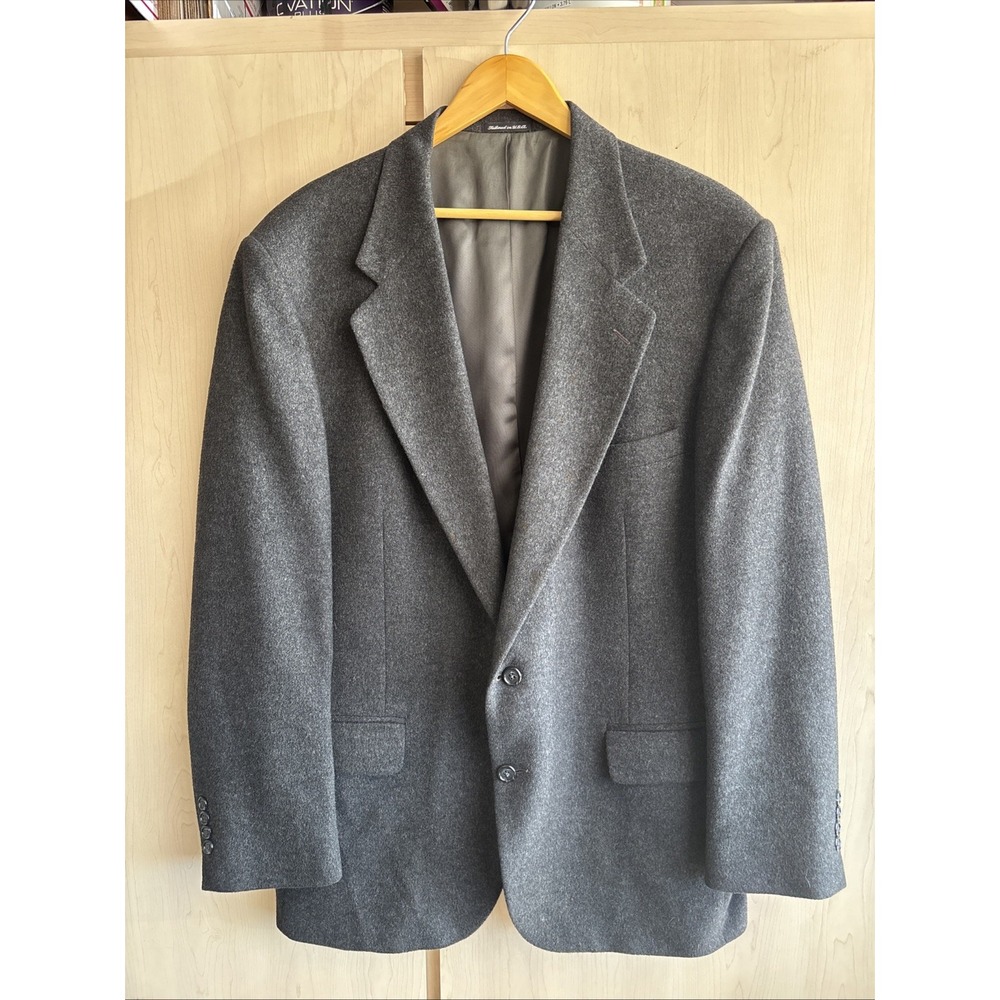 Club Room Mens 44L Blazer 100% Camel Hair Coat Charcoal Gray Two Button Jacket